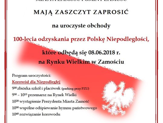 Kolejne wydarzenie w ramach zamojskich obchodów 100-lecia Odzyskania przez Polskę Niepodległości