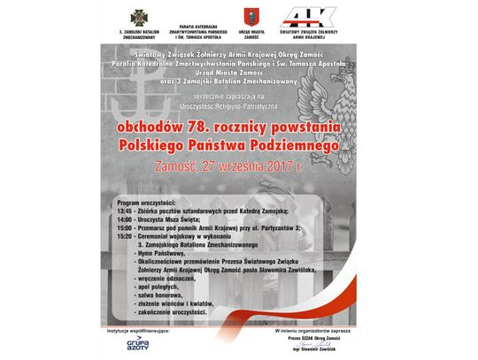 Obchody 78. rocznicy powstania Polskiego Państwa Podziemnego już 27 września - PROGRAM