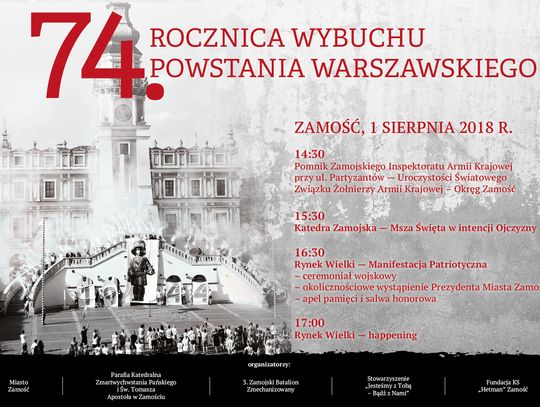 Zamość upamiętni 74. rocznicę wybuchu Powstania Warszawskiego