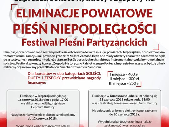 Zaproszenie do udziału w eliminacjach powiatowych do Festiwalu Pieśni Partyzanckich