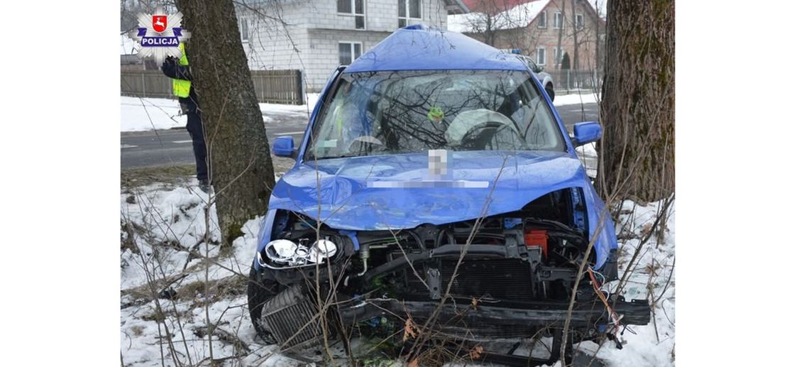 Pow. biłgorajski: Kierowca volkswagena uderzył w przydrożne drzewa