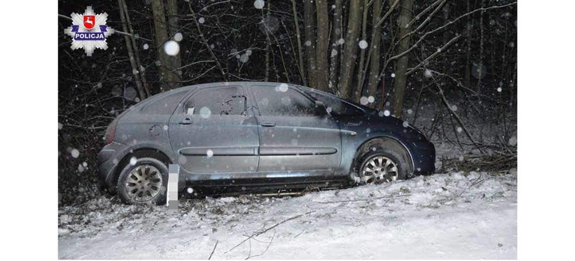 Pow. biłgorajski: Straciła panowanie nad pojazdem na oblodzonej jezdni i uderzyła w drzewa