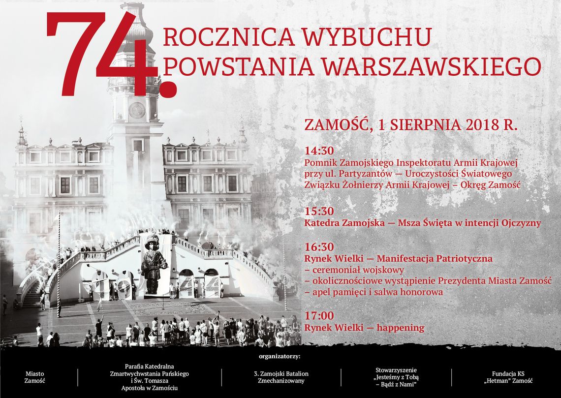 Zamość upamiętni 74. rocznicę wybuchu Powstania Warszawskiego