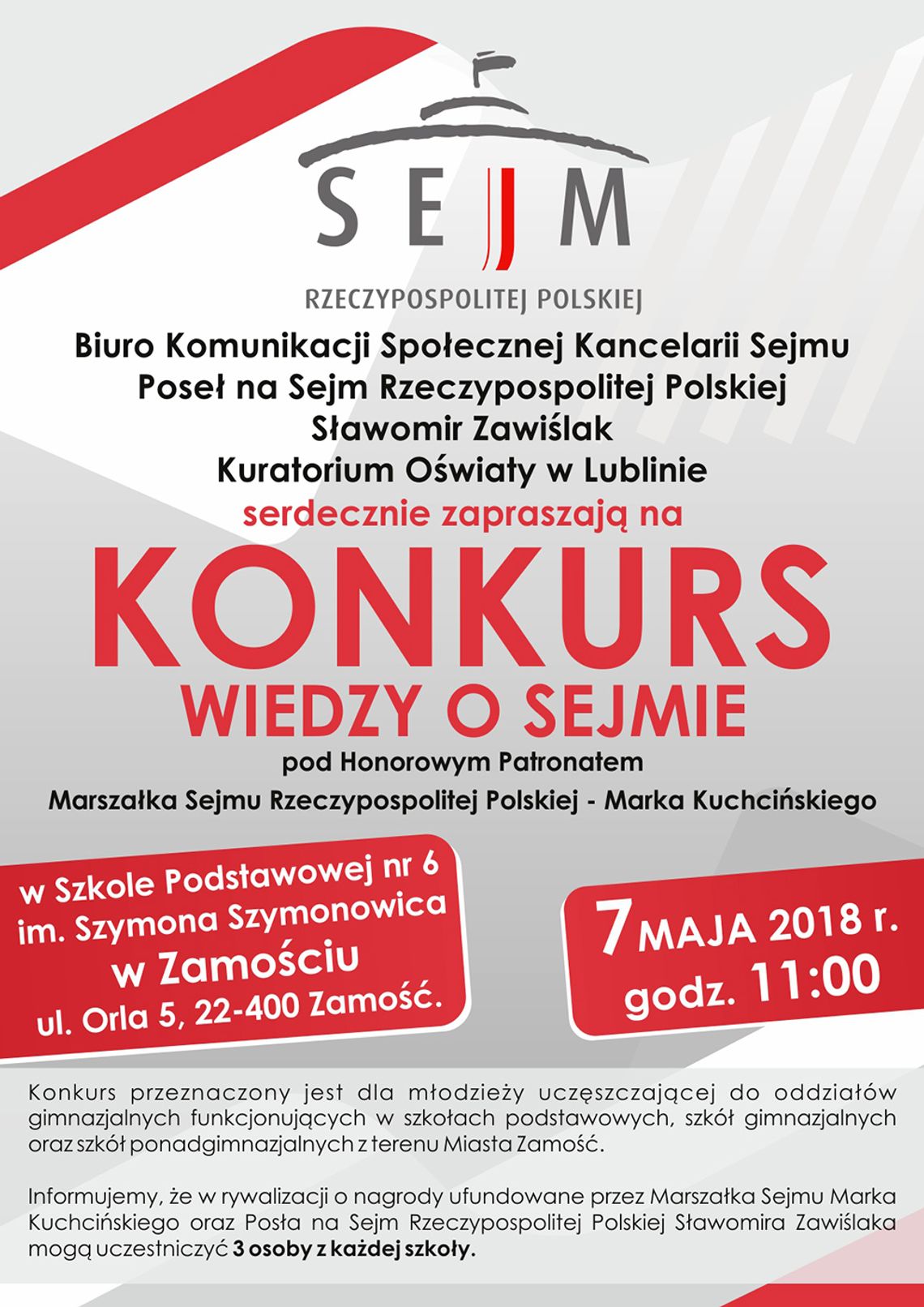 Zaproszenie do udziału w Konkurs Wiedzy o Sejmie