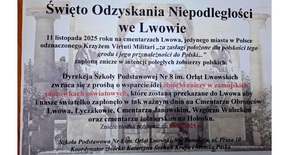 Zbiórka zniczy na Cmentarz Orląt Lwowskich Zbiórka zniczy na Cmentarz Orląt Lwowskich